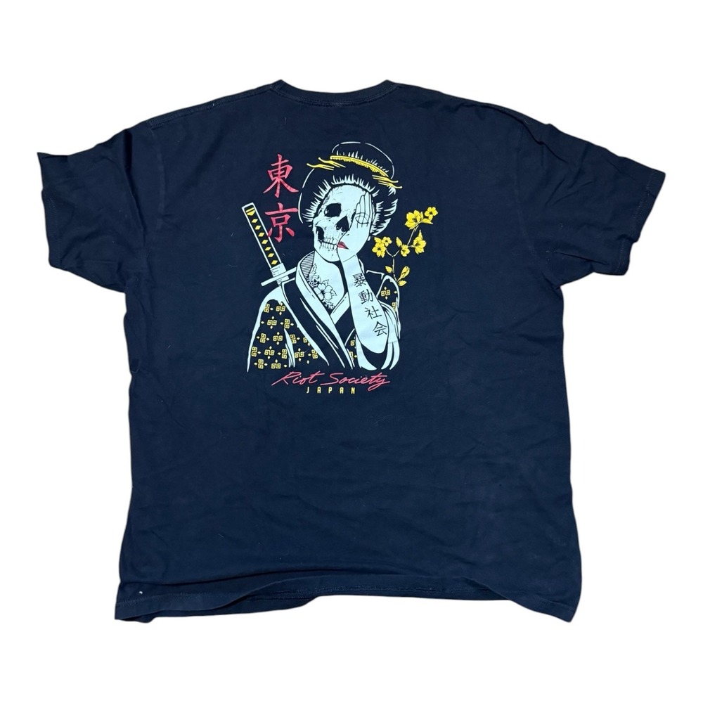 Riot Society Mens XXL T Shirt Black Geisha Skull Katana Tokyo Japan Graphic Tee - Picture 2 of 2